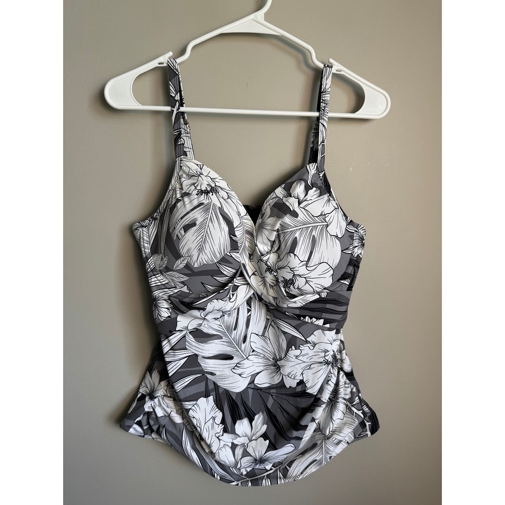 Christina D Cup Crossover Cami Tankini Floral Tropical Swim Top Resort Vacay 12D